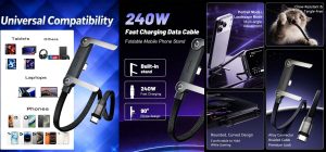 240w usb c(type c) cable,invisible holder charger cable with (2)